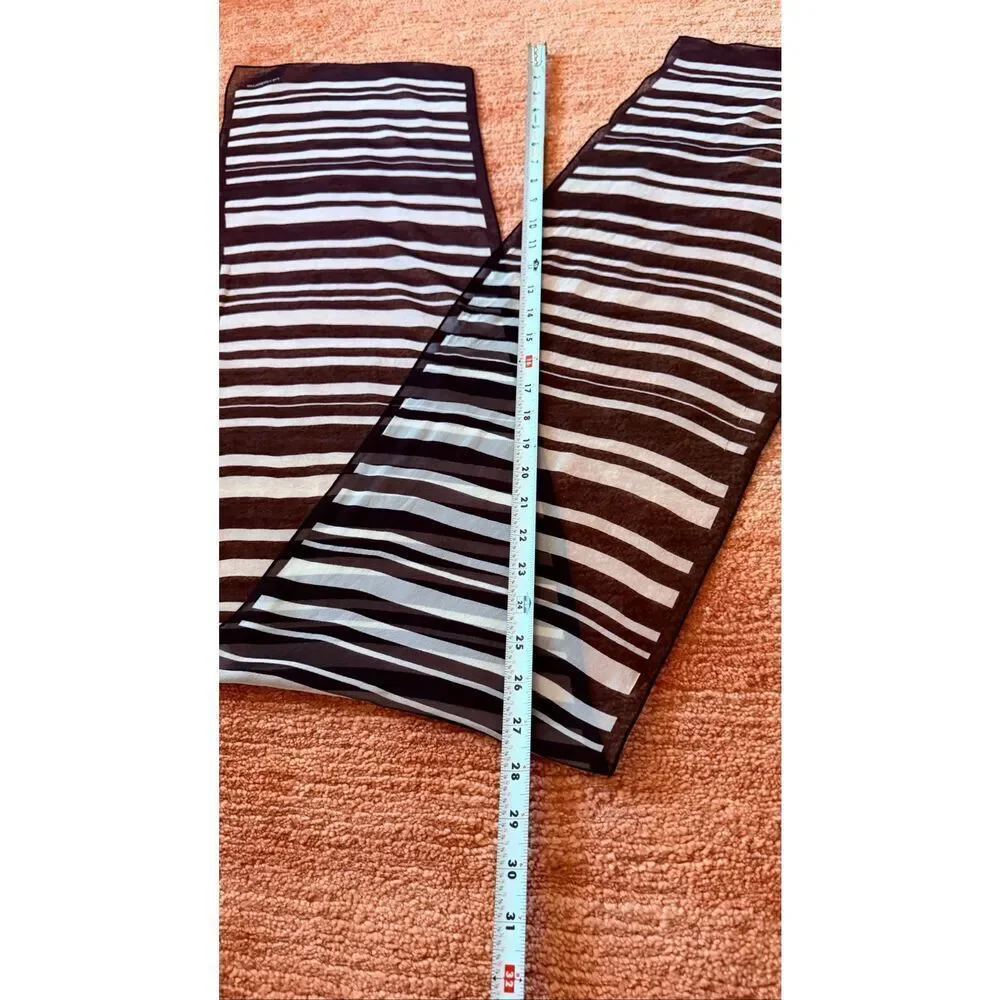 Liz Claiborne Silk Scarf Black White Striped Sheer Square
